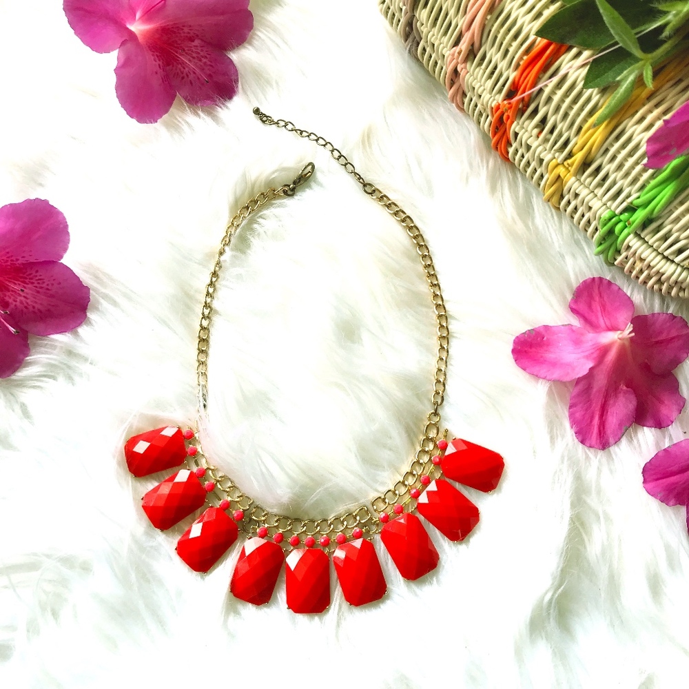 Coral Gold Statement Bib Necklace